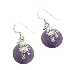 Sterling Silver Kittens on Amethyst Gemstone Kitty Cat Earrings