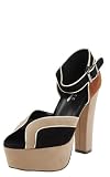 Victoria14 Colorblock Platform Ankle Strap Heels TAUPE