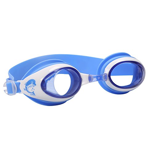 Swim Goggles for Kids Anti-Fog PC Clear Lens,Adjustable Strap with S,M,L Nose Bridge - Blue,Black,Pink,Red Swimming Pool Accessory for Children,Juniors and Teens.