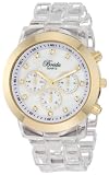 Breda Womens 2307-Clear/Gold "Brooke" Oversized Bezel Mother-Of-Pearl Dial Rhinestone Hour Markers Plastic Band Watch