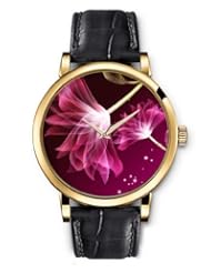 SPRAWL Aanalog Fashion Series Gold Ladies Watches of Genuine Black Leather Strap,Unique Wrist Watch for Women Girls Designed with Fantasy red flowers