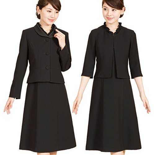 【メアリーココ】MKV-1772 喪服　ブラックフォーマル レディース　礼服　前開き　ショールカラー　フリル　アンサンブル　マタニティ　黒　セレモニー　ミセス