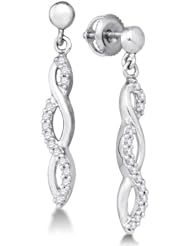 10K White Gold Round Brilliant Cut Diamond - Cross over Channel Set Dangle Earrings with Secure Screw Back Closure - (.28 cttw.)