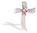 14K White Gold Square Created Pink Sapphire and Diamond Cross Pendant