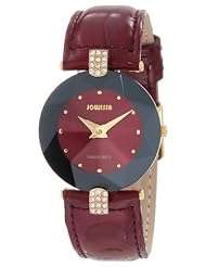 Jowissa Womens J5.013.M Facet Strass Gold PVD Dimensional Glass Maroon Leather Rhinestone Watch