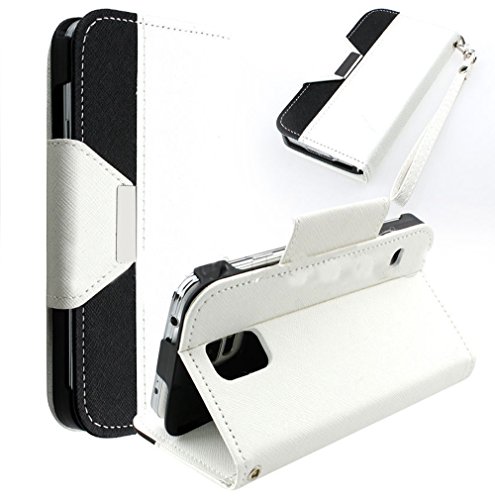 myLife (TM) Shaving Cream White + Carbon Black - Modern Design - Koskin Faux Leather (Card, Cash and ID Holder + Magnetic Detachable Closing) Slim Wallet for NEW Galaxy S5 (5G) Smartphone by Samsung (External Rugged Synthetic Leather With Magnetic Clip + Internal Secure Snap In Hard Rubberized Bumper Holder)