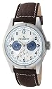 Peugeot Men's Silver-Tone Multi-Function Brown Leather Strap Watch #2028