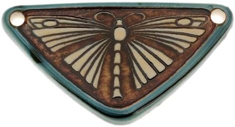 Clay River Designs Porcelain Pendant, 21x41mm Glazed Triangle W/Butterfly, 1 Piece, Teal