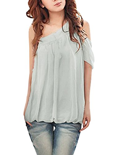 Allegra K Women Asymmetric Neckline One Shoulder Blouse Summer Chiffon Top