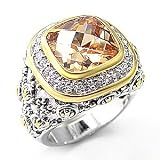Sterling Silver Two Toned Cushion Cut Champagne CZ Ring