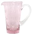 Hand Blown Glass with Rose Pink Bubbles Pitcher 8"H