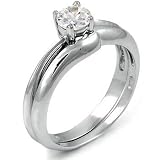 Sterling Silver Cubic Zirconia CZ Wedding Engagement Ring Set