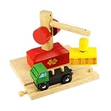 Wooden Train Railway System - Magnetic Crane & Freight Wagon (Compatible with leading wooden rail systems) - Wooden Toy