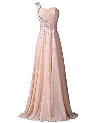 One Shoulder Ruched Lace-Up Beaded Floor Length Acrylic/Chiffon/Satin Sweetheart Evening Dress/Bridesmaid Dress/Prom Dress/Party Dress 