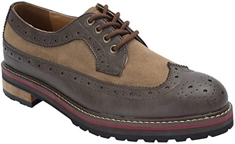Contrast Sole Mens LongWing Brogues Fashion Oxford Shoes,Brown+DarkBrown, US 10.5,B(M)
