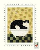 Cat In Hot Tin Tub by Warren Kimble. Art Print On Canvas.. 8 inches width by 10 inches height. Art Print On Canvas.