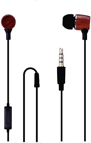 Wood Earbuds with Microphone and Remote - Corded Headset, Premium Genuine Wood In-ear Noise-isolating Headphones with Mic, Best Earphones for iPhone Android Phone Tab etc