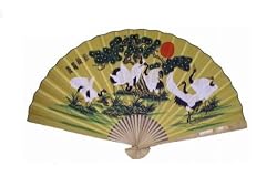 Oriental Feng Shui Wall Fan 35" Japanese Golden Cranes