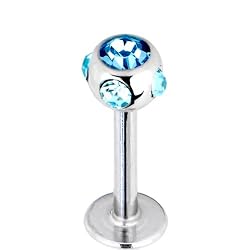16 Gauge Aqua Five-Gem Labret Monroe Tragus- 5/16"