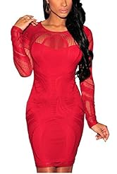 Sexy Cocktail Lace Sheer Round Neck Long Sleeves Bodycon Dress/Club Dress/Party Dress/Mini Dress 