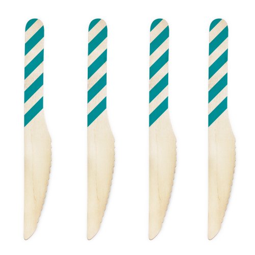 Dress My Cupcake 6.5-Inch Natural Wood Dessert Table Knives, Aqua Striped, 500-Pack
