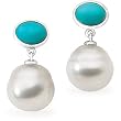 14K White Gold Paspaley South Sea Cultured Pearl and Turquoise Earrings - 12.00mm