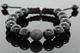 925 Sterling Silver 1.30 Ct Black Diamonds Mens Black Macrame Bracelet