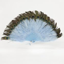 Sky Blue Marabou Feather Fan with Peacock Tips