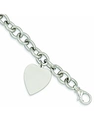 Genuine 14K White Gold 8.5In Polished Engravable Link With Heart Charm Bracelet 8.5 Inches 31 Grams Of Gold 100% Satisfaction Guaranteed.