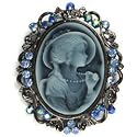 Blue Austrian Rhinestone Lady Cameo Silver-Tone Brooch Pin