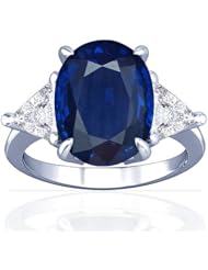 14K White Gold Oval Cut Blue Sapphire Three Stone Ring