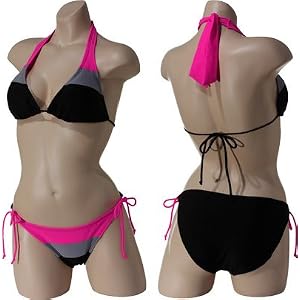 Buy JAMAICAN STYLE Striped Colorblock Bikini (Blk Pink) by Jamaican Style