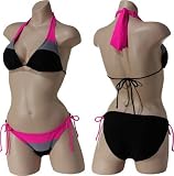 JAMAICAN STYLE Striped Colorblock Bikini (Blk/Pink)