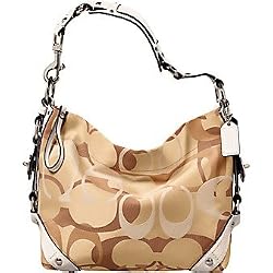Coach Optic Signature Carly Hobo Handbag Khaki Parchment 11960