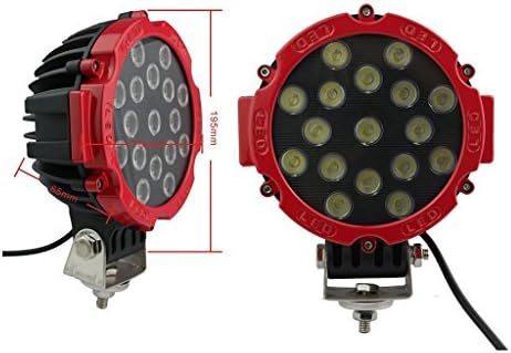 Kkingweststore 2pcs Red 51w 7inch Round Waterproof IP67 LED Working Light SUV Off road Boat Headlight Spot Driving Fog work Light(51w)