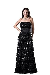 Strapless Charmeuse/Chiffon/Silk Sequined Lace Sleeveless Evening Dress 