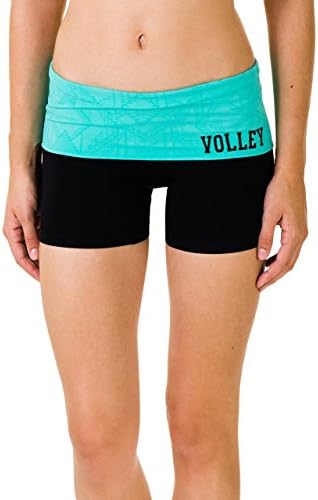 Activewear Apparel Tribal Foldover Shorts with 'Volley' on Hip (Small/Medium, Mint)