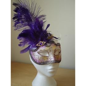 PURPLE Feather Glitter Masquerade Mask Fancy Dress