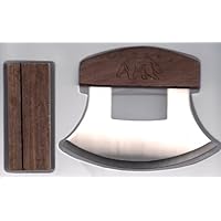 Alaskan Ulu Etched Bear Wood Handle Knife & Display Stand