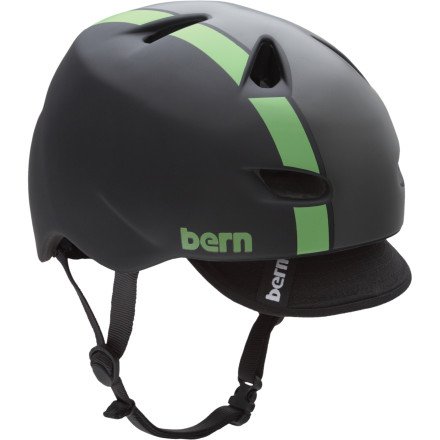 Bern Brentwood Helmet w/Graphic and Visor Matte Black/Green Bomber, S