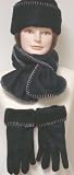 Black Mongolian Fleece Very Warm Scarf Neck Warmer Hat Gloves Set for Women and Teens