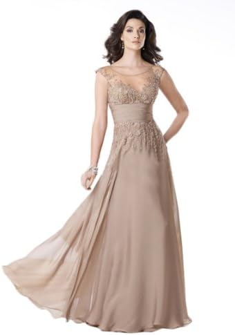IBEAUTY DRESS Mother's Chiffon Lace Short Sleeve Evening Dress Champagne US 6