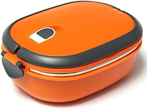 Bento Lunch Box Tier Tiffin Oval Vacuum Seal Lid with Stainless Steel Interio...
