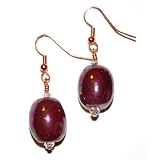 Copper Earrings - Deep Rose Kazuri and Swarovski Crystal Earrings