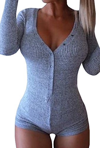 Chuanqi Women's Long Sleeve Knitted Bodysuit Rompers