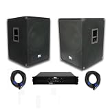 Seismic Audio - SAP-18SFFPKG3 - Pair of PA/DJ 18" Subwoofer Speaker Cabinets, Power Amplifier, and a Pair of 35 Foot Speaker Cables - PA/DJ Package