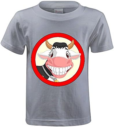 Happy Cartoon Cow Mascot Kids Casual T Shirt Grey