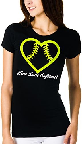 Juniors Live Love Softball T-shirt Large Heart (Large, Black)