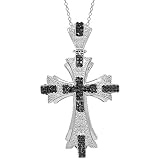 14K White Gold Mens Diamond Cross Pendant with Black Diamonds 3.00 Ctw