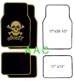 A set of 4 universal fit plush carpet floor mats for cars / truck - Skull and Cross Bone Yellow